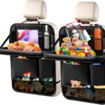 2Pack Car Backseat Organizer with Foldable Table Tray,6 Storage Pockets Car Storage Organizer with Tablet Holder,Car Seat Back Protectors Kick Mats Travel Accessories (Black)