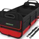 Simniam Large Trunk Organizer for Car, Foldable Multi Compartment Car Trunk Organizer with 2 Retractable Straps, Suitable for All Kinds of Cars, SUV, Minivan - 4 Compartments Red