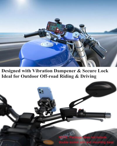 BRCOVAN 1'' Ball Phone Mount Holder with Vibration Dampener, Compatible with RAM Mounts B Size Double Socket Arm, Adjustable fit 5.4-7.2'' Phone, for Motorcycle ATV UTV Car Bike Boat Truck Scooter - Image 7