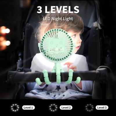 AMACOOL Battery Operated Stroller Fan, Baby Travel Essentials for Beach Disney, Newborn Boy & Girl Showers Gifts Registry Search, Rechargeable Clip On Fan for Car Seat Wagon Crib Bike Treadmill - Image 4