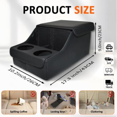 Backseat Car Organizer, Middle Seat Organizer With 4 Storage Compartments 2 Cup Holders, Back Seat Center Hand Rest Toy Storage for Toddler Kids Family Travel Roadtrip Essentials for SUV Truck Van - Image 5