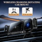 FunApricity Wireless Charging Rotating Car Mount,High Intelligent 2 in 1 Auto Rotating Phone Holder,Car Charger Fast Charging, One-Click Auto-Rotating & Clamping for Smartphone/Pad/Foldable Phone - Image 2