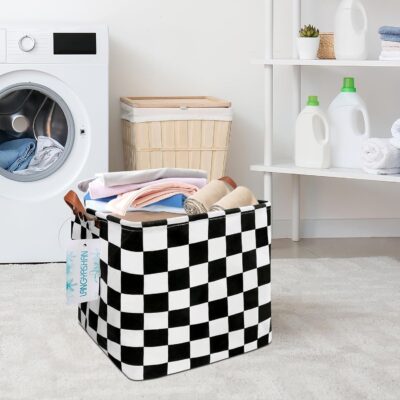 LANGYASHAN Square Storage Baskets Waterproof Canvas Children Laundry Nursery Hamper for Shelves Gift Baskets Toy Organizer Room Decor (Square Racing flag) - Image 6