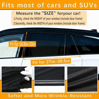2 Pack Back Car Window Covers Shades Car Side Window Sun Shades,Sunshade for car Window Baby, UV Protection Breathable Spandex Window Covers, Universal Fit Most (99%) of Cars(Medium 39.5"x20") - Image 4