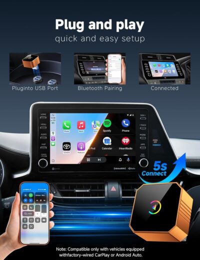 Aimoon 2026 Upgraded Wireless CarPlay Adapter for iPhone＆Android, Car Play Mini Wired to Wireless Adapter for CarPlay ＆Android Auto Plug and Play Stable Connection & No Latency for iPhone iOS 10+ - Image 4