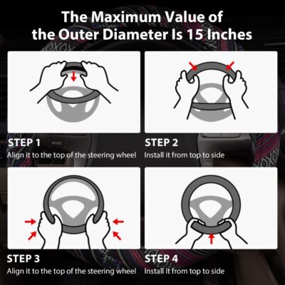 CAR PASS Boho Steering Wheel Cover, Ethnic Flax Cloth Universal Steering Wheel Cover,Anti-Slip Design, Fit 14.5-15 inches for Vehicles,Cars,SUV,Vans - Image 7
