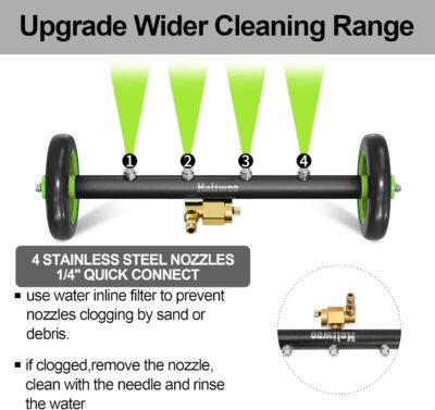Undercarriage Pressure Washer Attachment 16 Inch Power Washer Water Broom with 4 Nozzles Dual-Function Pressure Washer Undercarriage Cleaner With 3 Pieces Extension Wand 4000 PSI - Image 3