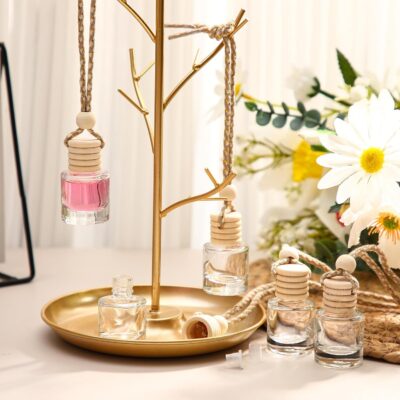 BBTO 200 Pcs Hanging Car Diffuser Bottles Bulk, Empty Clear Glass Air Freshener Bottles with Wooden Cap for Perfume Essential Oils Fragrance Aromatherapy Ornament(Cylinder) - Image 4