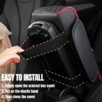 Hovom Car Center Console Cover, 13.39"×7.87"×2.76" Leather Armrest Cover for Cars, Memory Foam Armrest Pillow with Pocket, Cup Holder & Phone Slot, Universal Vehicle Arm Rest Cushion Pad (Black+Red) - Image 5
