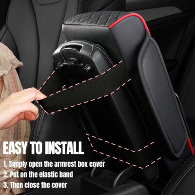 Hovom Car Center Console Cover, 13.39"×7.87"×2.76" Leather Armrest Cover for Cars, Memory Foam Armrest Pillow with Pocket, Cup Holder & Phone Slot, Universal Vehicle Arm Rest Cushion Pad (Black+Red) - Image 5