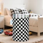 LANGYASHAN Laundry Basket Canvas Fabric Collapsible Organizer Basket for Storage Bin Toy Bins Gift Baskets Bedroom Clothes Children Nursery Hamper (Racing flag) - Image 6