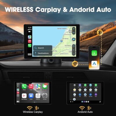 8'' Wireless Carplay Screen for Car, Portable Apple Car Play & Android Auto Car Stereo HD Touchscreen, Vertical/Horizontal Mode, Magnetic Mount, 5.0G WiFi, Voice Control & GPS Navigation - Image 3