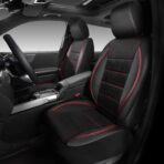 CAR PASS Mesh Leather Car Seat Covers Full Set,Breathable Mesh Faux Leather Seat Covers for Car, Universal Fit for SUV Truck Sedan Automotive, Airbag Compatible, Black and Red - Image 2
