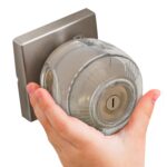 Child Safety Door Knob Cover (4 Pack) Hard-to-Remove Dual-Lock Door Handle Covers for Kids - Reusable Baby Proof Door Knob Locks - Installs Easily, No Tools Needed (Transparent)