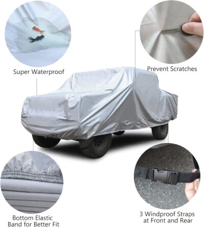 SEAZEN Car Cover 6 Layers, Waterproof Truck Car Cover, Snowproof/UV Protection/Windproof, Universal Car Covers Breathable Fabric with Cotton (240 inch to 250 inch) - Image 4