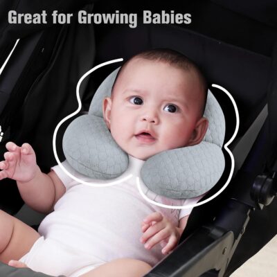 KAKIBLIN Baby Travel Pillow, Upgraded Baby Neck Pillows for Car Seat, Infant Neck Support Pillow for Head and Neck, Newborn Head Support for Car Seat, Stroller, Pushchair (Grey) - Image 4