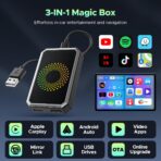 LAMTTO 3-in-1 Magic Video Box for Streaming Netflix/YouTube/TikTok, Wireless Carplay Adapter Dongle with USB Drive for OEM Wired Apple Car Play and Android Auto Cars - Image 2