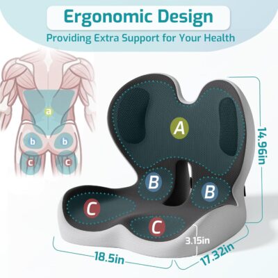 Ergonomic Seat Cushion,Office Chair Cushion with Lumbar Support Pillow,Car Orthopedic Seat Cushions,Designed for Sciatica,Tailbone,Back Pain Relief,for Office,Car,Truck,Home,Desk Chair - Image 8