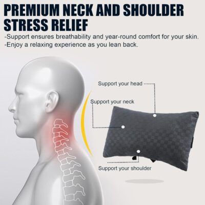 2-Pack Car Headrest Neck Pillows, 100% Cotton Fill with Adjustable Strap, Breathable Support for Driving & Travel (Gray Checkerboard) - Image 5