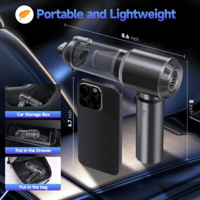 Car Vacuum Portable Cordless, Small Handheld Vacuum Cleaner with 24000PA High Power Suction, Mini Vacuum Cordless Rechargeable with One-Touch Empty, 10-in-1 Hand Vac for Car Home Office Dust - Image 6