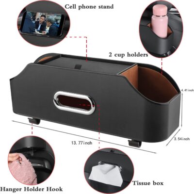 HOLDCY Car Back Seat Organizer with 2 Drink Cup Holder - Tissue Box and Storage Box Hook - Multi-functional Storage - Great for Kids and Travel (Black) - Image 2