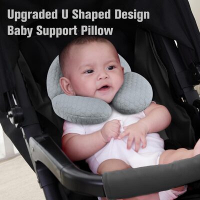 KAKIBLIN Baby Travel Pillow, Upgraded Baby Neck Pillows for Car Seat, Infant Neck Support Pillow for Head and Neck, Newborn Head Support for Car Seat, Stroller, Pushchair (Grey) - Image 3