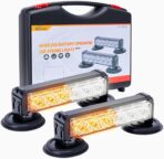 BooYu Amber/White Magnetic Wireless Flashing Strobe Light for Vehicles Trucks Car, Battery Operated Rechargeable LED Safety Beacon Lights, Mini Portable Emergency Warning Light Bar (2-Pcs, 2×8in)