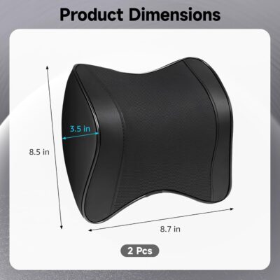 OMISTAR 2 Pcs Car Neck Pillow, Faux Leather Car Headrest Pillow, Memory Foam Neck Pillow for Car, Breathable Design, Adjustable Strap, Universal Fit, 8.7 x 8.5 x 3.5 in - Image 4