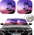 Gven Windshield Sun Shade for Car 2-Piece Foldable Sunshade for Front Windows, Blocks UV Rays, Automotive Interior Sun Protection Car Summer Accessories（Sunset,S）