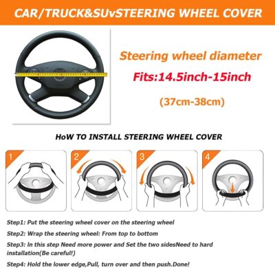 BESULEN Car Steering Wheel Cover, Anti-Slip Breathable Auto Steering Wheel Protector for Women Men, Leather Carbon Fiber Vehicle Interior Accessories, 15 Inch Universal for SUV, Truck, RV（Black） - Image 2