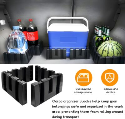 4PCS Multipurpose Cargo Organizer Blocks, Plastic Cargo Storage Organizer Blocks for Wool Carpet Trunk, Grocery Trunk Divider Cargo Containment System for Car SUV Van Trunk - Image 4