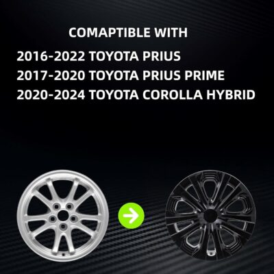 15-inch Hubcaps Wheel Covers Fit for 2016-2022 Toyota Prius & 2017-2022 Prius Prime & 2020-2024 Corolla Hybrid Wheel Rim Covers, Snap On Installation; Set of 4 Pcs (Glossy Black) - Image 7