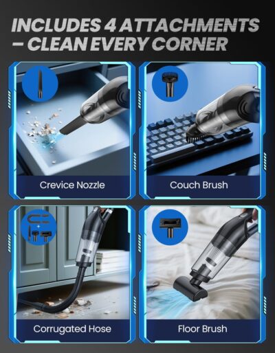 Handheld Vacuum Cordless, 26,000 Pa High Power Suction, Portable Rechargeable Car Vacuum Cleaner for Home, Office, Pet Hair, Car Detailing, Black - Image 6