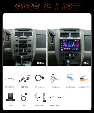 Rimoody Android 15 Car Radio Wireless Carplay for Ford Escape 2007-2012/Mazda Tribute 2007-2012, 4Core 4G+64G Car Stereo Android auto GPS 5G-WiFi EQ Bluetooth 9 Inch Touch Screen Backup Camera - Image 7