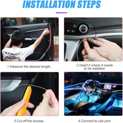 EL Wire LED Strip Lights, USB Auto Neon Light Strip with Sewing Edge, 16FT Electroluminescent Car Ambient Lighting Kit with Fuse Protection, Green - Image 4