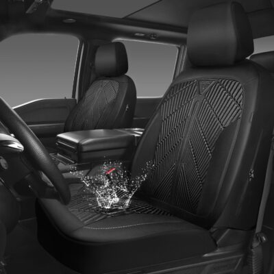 CAR PASS Waterproof Car seat covers Front Seats covers Neoprene Wetsuit, All-Weather Non-Slip Durable, Universal Fit for SUV Sedans Trucks Vans Automotive, Armrest Airbag Compatible, 3D Emboss 2 Black - Image 2