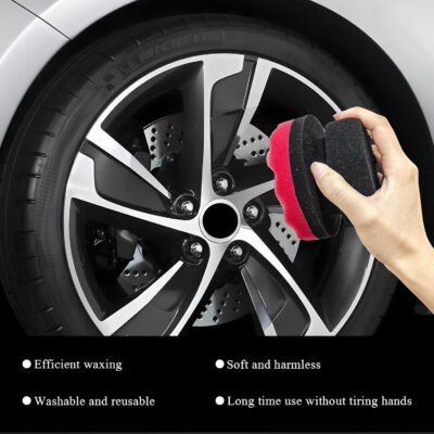 2 PCS Tire Dressing Applicator Pads, Reusable Hex Grip Tire Shine Applicator Polishing Sponge Pads, Wheel Tire Shine Detailing Foam for Most Vehicles, Car Accessories (Red, 4.33") - Image 6