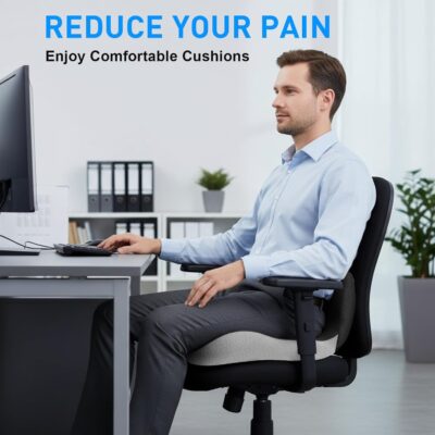 Denchy Car Seat Cushion with Lumbar Support for Long Sitting, Ergonomic Memory Foam Driving Seat Cushions for Semi Truck Bus Driver Trucker, Non Slip Office Chair Cushion (Dark Light Gray) - Image 4