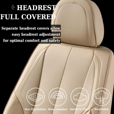 Coverado Seat Covers, Car Seat Covers Front Seats, Car Seat Cover, Car Seat Protector Waterproof, Car Seat Cushion Nappa Leather, Beige Seat Covers Carseat Cover Universal Fit for Most Cars - Image 3