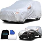 Car Cover Waterproof All-Weather,Heavy-Duty Outdoor Full Exterior Automobiles Snow Cover for Jeep Wrangler 4 Dr/Unlimited 4 Door JK JL(1987-2026),with Sun Visor,Towel&Storage Bag