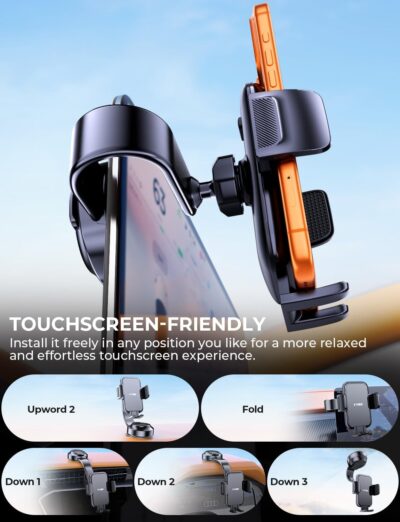 Car Dashboard Phone Holder for Windshield - Tesla Touch Screen Phone Mount with 360° Adjustable Aluminum Arm & Nano Adhesive Base for iPhone 17 Pro Max and All 4-7inch Smartphone (Black) - Image 4