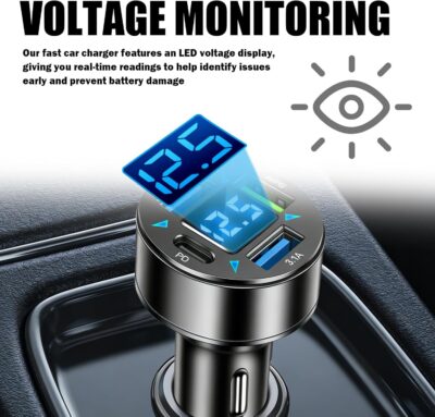 4 Ports Car Charger Adapter,12V/24V Car Cigarette Lighter USB Charger Including 3.1A/PD/Super Fast Charging Ports,Upgraded Cars Phone Chargers with LED Voltage Display & Soft Light - Image 5