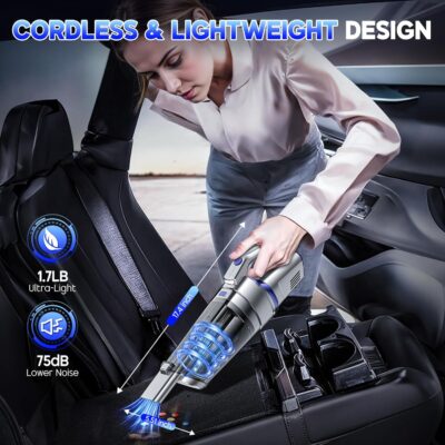 Handheld Vacuum Cordless, 16000PA Strong Suction Hand Held Car Vacuum Cleaner, Portable Hand Vacuum Rechargeable with Multi-Nozzles & LED Light for Home, Car, Office, Pets - Image 6