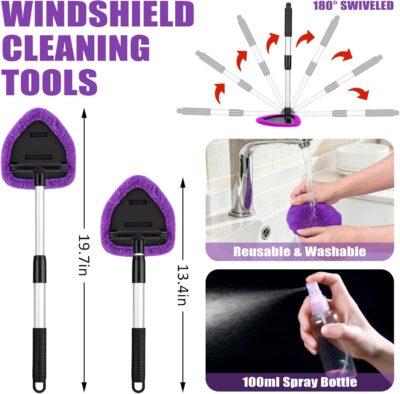 AUTODECO Windshield Cleaner Tool, 17Pcs Car Interior Detailing Kit, Detailing Brush, Towels, Duster, Car Cleaning Kit Interior for RVs, Truck, Trailer (Purple) - Image 2