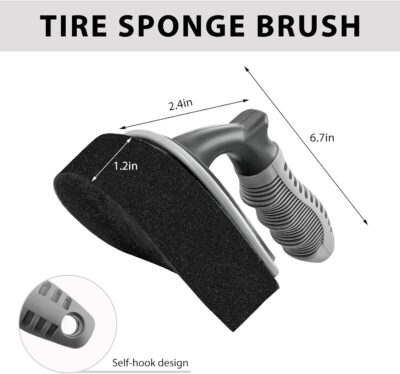 Car Tire Shine Applicator, High-Density Sponge Tyre Dressing Applicator Pad with Curved Handle, Reusable Wheel Polishing Brush Auto Detailing Foam for Applying Tire Shine - Image 2