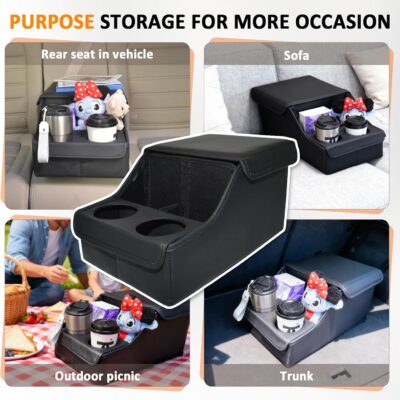 Backseat Car Organizer, Middle Seat Organizer With 4 Storage Compartments 2 Cup Holders, Back Seat Center Hand Rest Toy Storage for Toddler Kids Family Travel Roadtrip Essentials for SUV Truck Van - Image 9