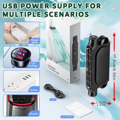 Mini Car Mounted Seat Back Cooling Fan Portable Vehicle Fan 3 Speed Headrest Silent Cooler Car Seat Cooling Fan for SUV RV Truck Sedan Mini Seat Fan for Office for Kids (Black) - Image 5