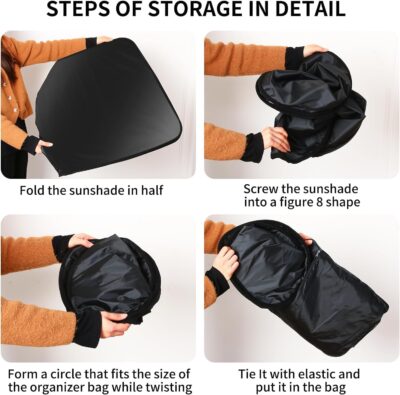 Windshield Sun Shade, car Front Windshield Sunshade with Mirror V-Cut, Foldable Front Car Sun Shield, Automotive Interior Sun Protection Fits Passenger Car, Sedans, SUV (Dazzling Laser) - Image 6