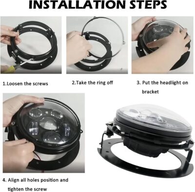 7" LED Headlight Ring Mounting Bracket - Round Adapter Bracket Motor - Fits for Harley Street Glide Road King Electra Glide Motorcycle Head Light Mount (Black, 7") - Image 7