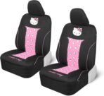 Carbella Hello Kitty Car Seat Covers - Cute and Durable Pink Front Seat Covers, Adorable Hello Kitty Design, Comfortable and Long-Lasting Polyester, Car Accessories Gift 2pc Black/Pink